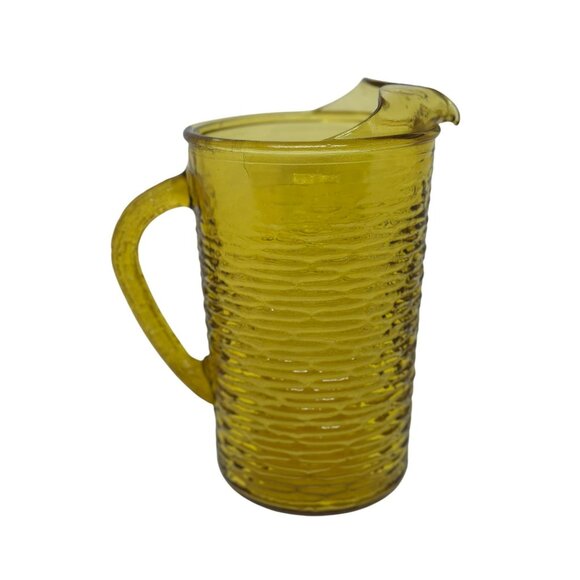 VTG Anchor Hocking Soreno Amber Glass Pitcher – Honey Amber 9"x7.5" Pressed 80s - Picture 1 of 8